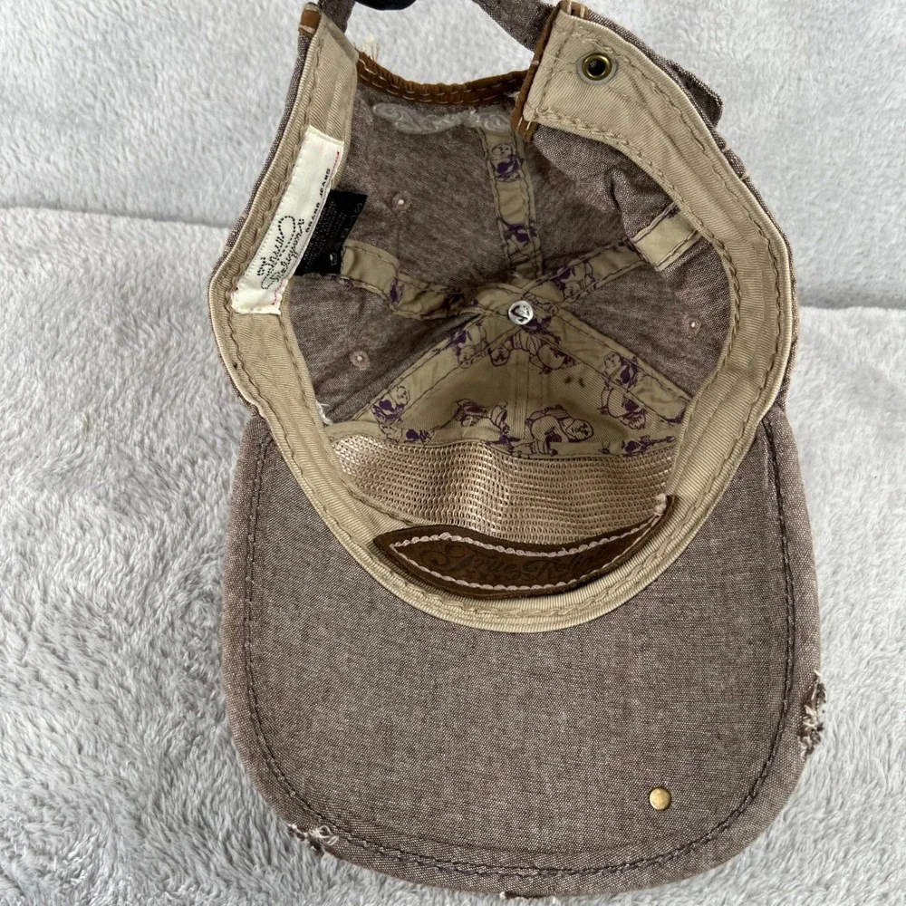 True Religion Brown Canvas Distressed Buddha Horseshoe Strapback Hat Cap Patch